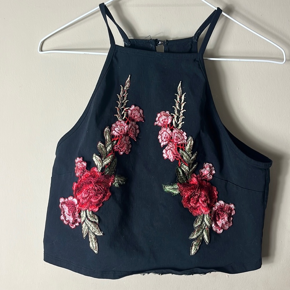 Embroidered Rose crop top